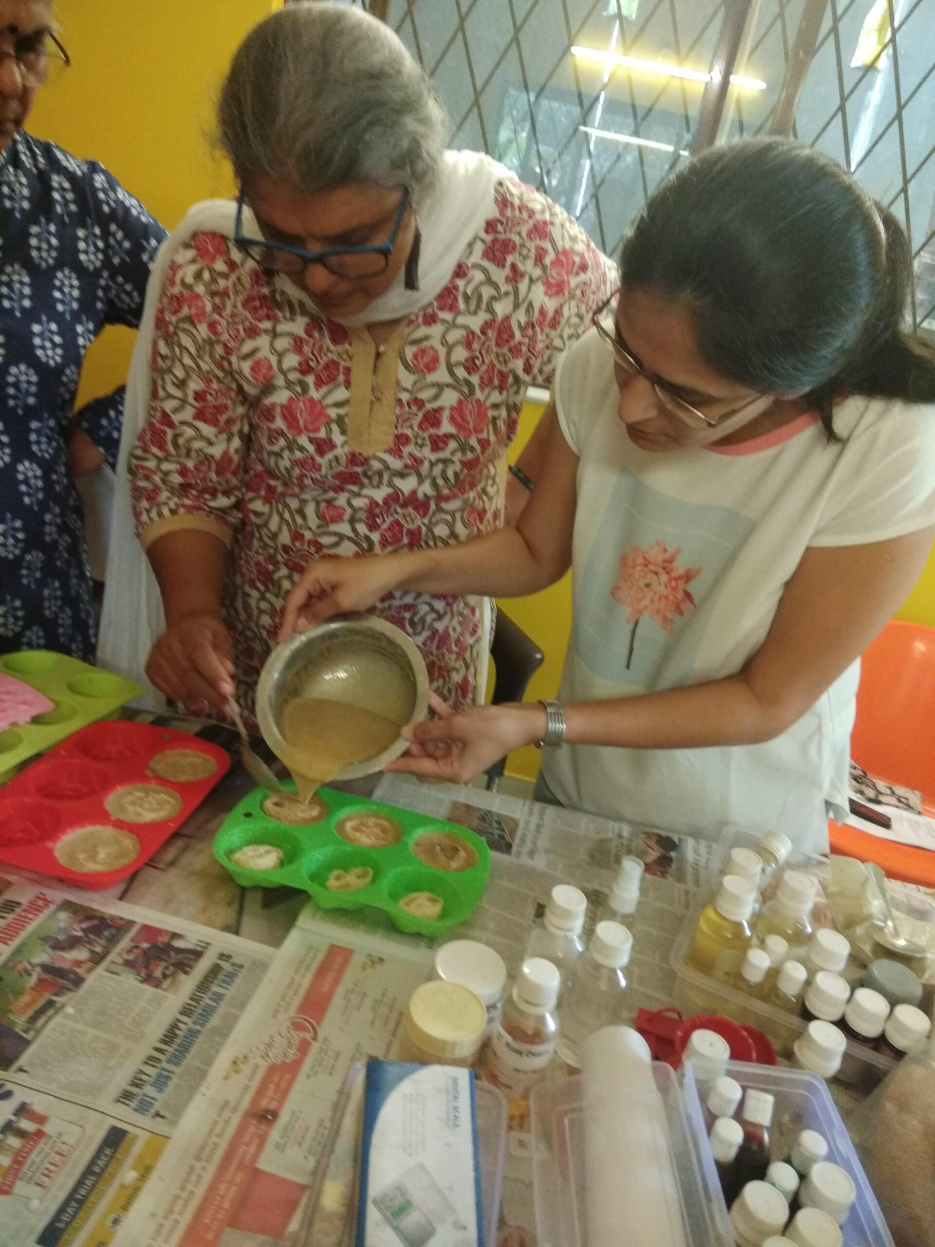 Pouring Soap into moulds